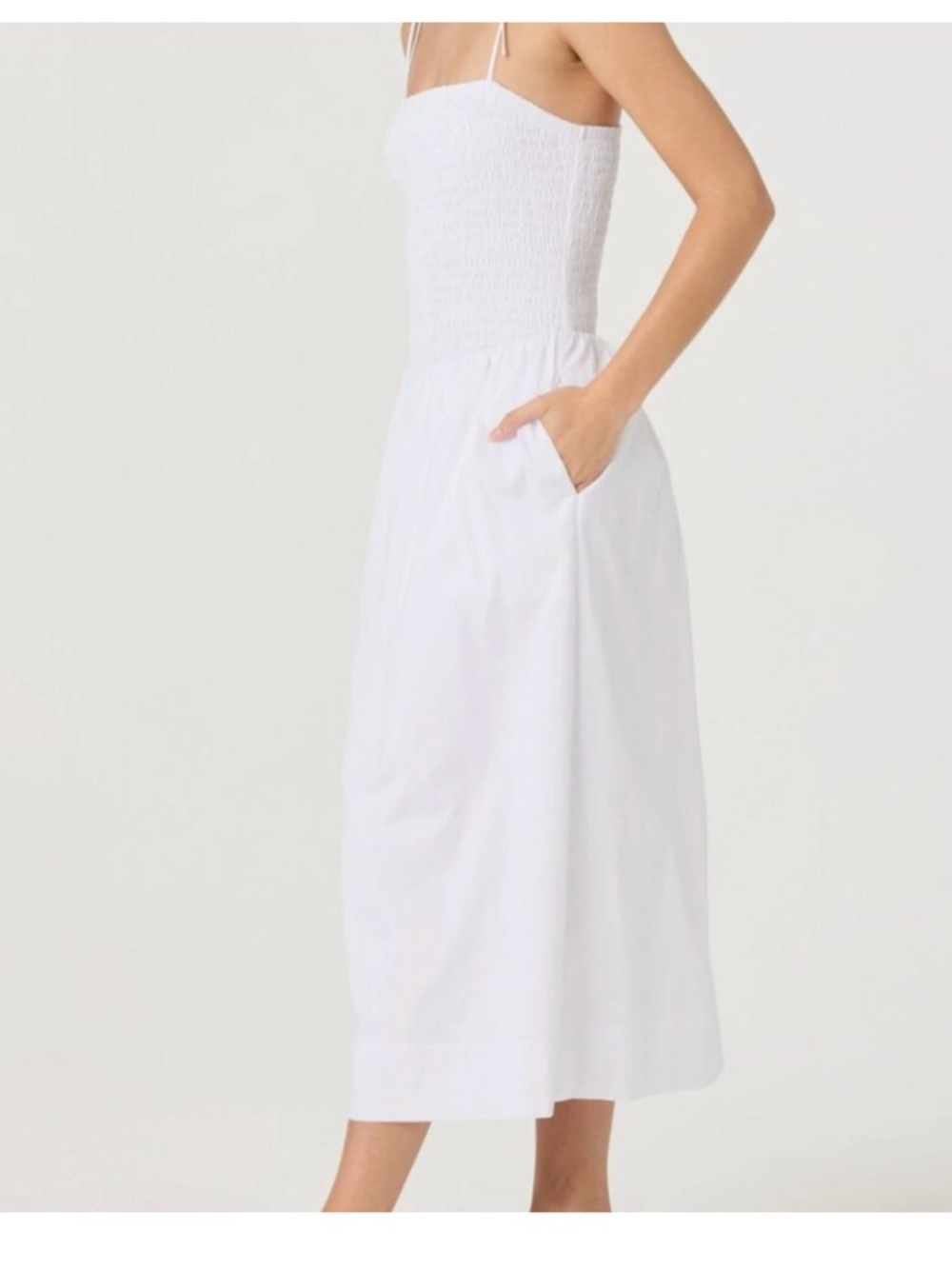 Astr White Smocked Midi Dress with Tie Straps - Picture 3 of 12